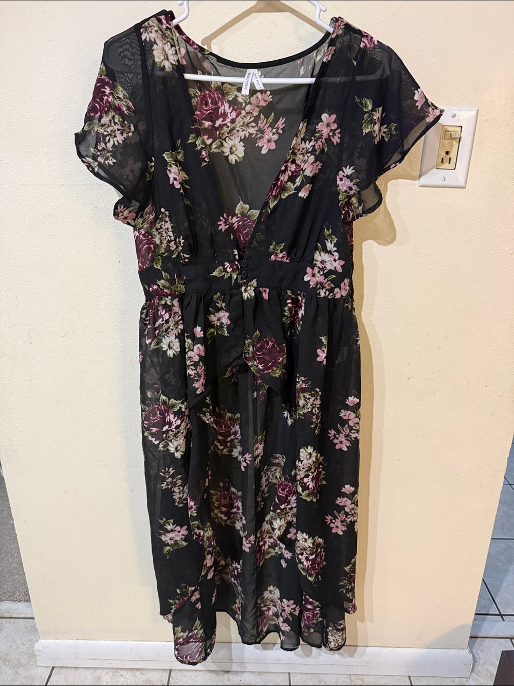 Live 4 Truth Black Kimono with Pink & Burgundy Floral Print and Buttons